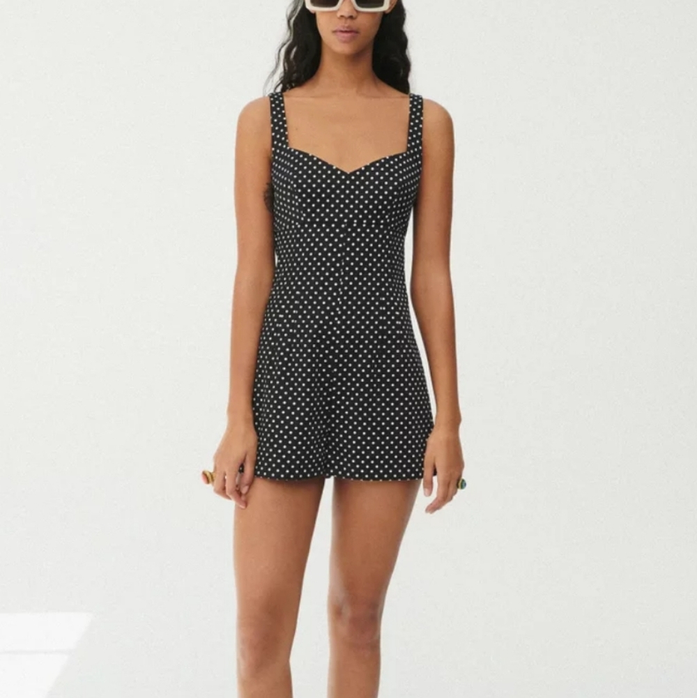 Zara Black and White Polka Dot Romper XS Strappy Sweetheart Neckline Short